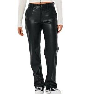 Hollister Black Faux Leather 90s Relaxed High Rise Straight Leg Pants Size 25